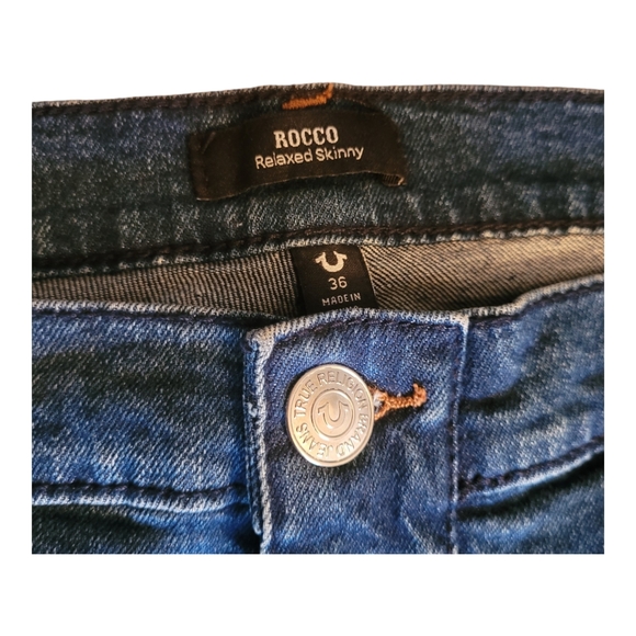 True Religion Rocco Moto Relaxed Skinny Jeans Medium Western Wash Blue 36 x 32 - Picture 9 of 16